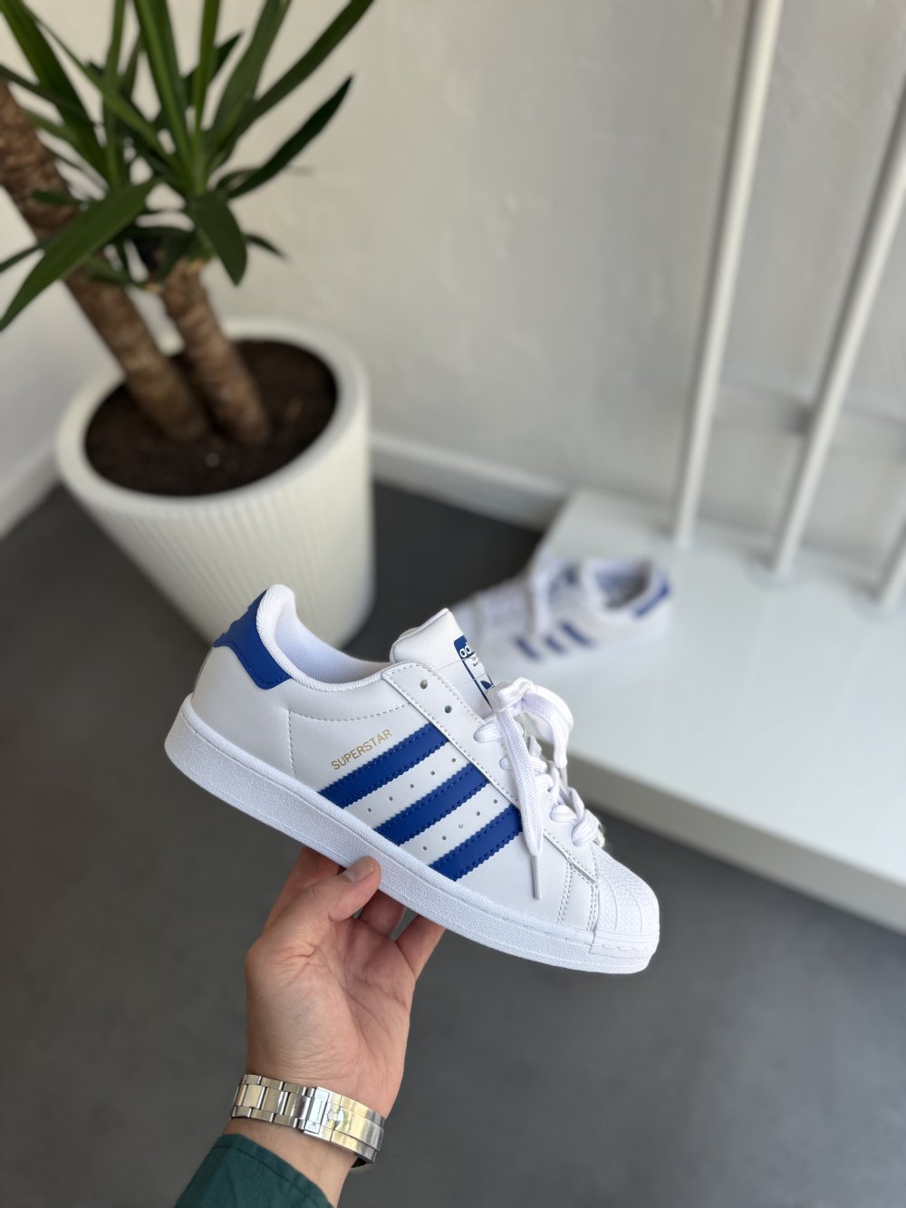 Adidas Süperstar Beyaz Mavi Çizgili