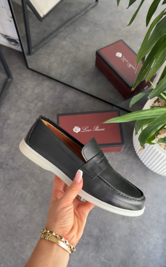 Loro Piyano Loafer Siyah Beyaz Tokalı - Model 879